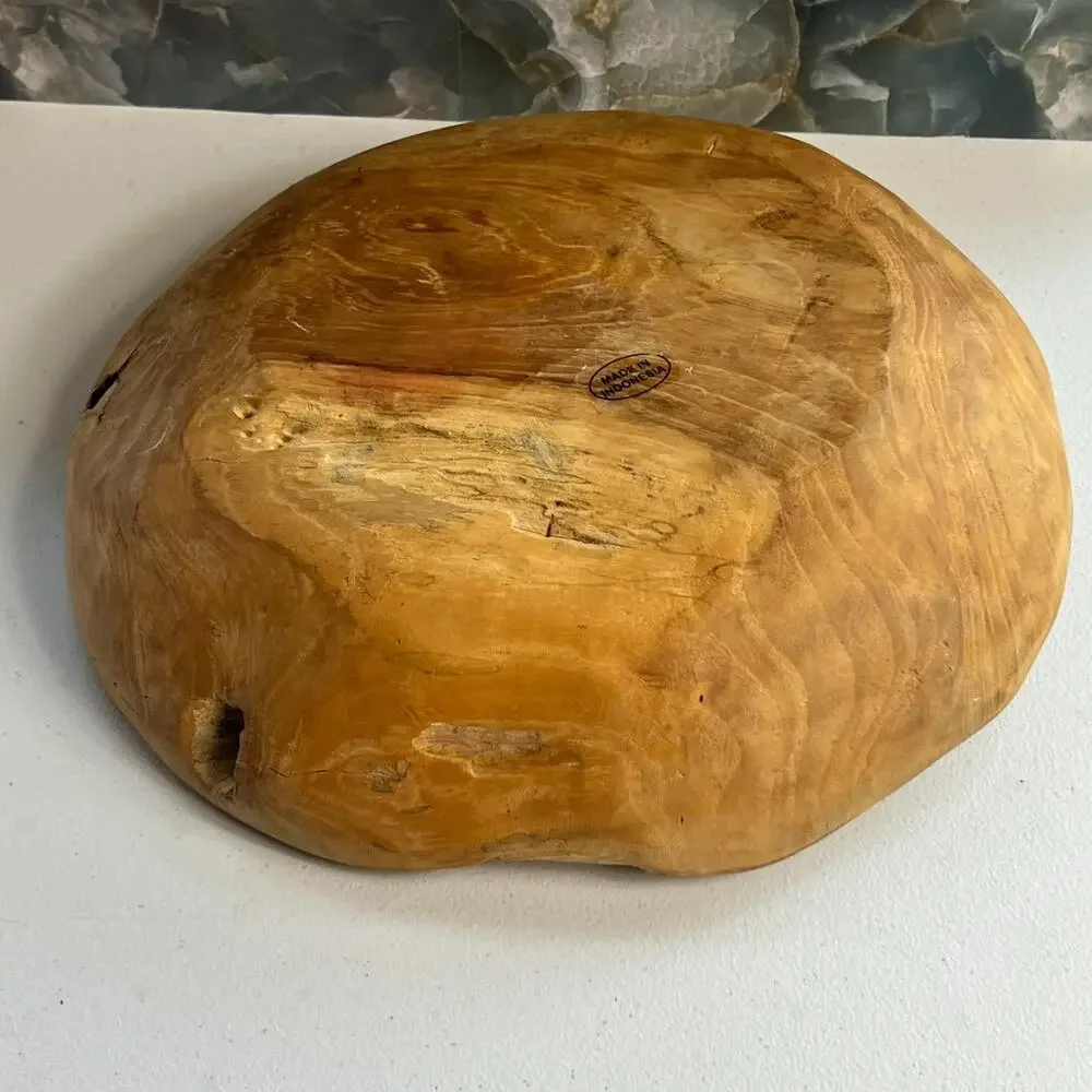 Live Edge Brown Wooden Decorative Bowl Free Form Unsigned Rustic Decor 12.5 